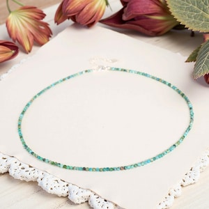 Turquoise Beaded Necklace, Natural Turquoise Choker, Healing Crystal Delicate Necklace Spiritual Protection Necklace Gift for her