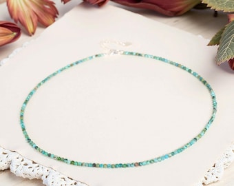 Turquoise Beaded Necklace, Natural Turquoise Choker, Healing Crystal Delicate Necklace Spiritual Protection Necklace Gift for her