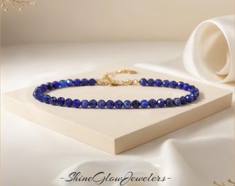 Lapis Lazuli Minimalist Bracelet -Natural Blue Stone Friendship Dainty Bracelet- Delicate Lapis Lazuli Crystal Bracelet, Blue Bracelet