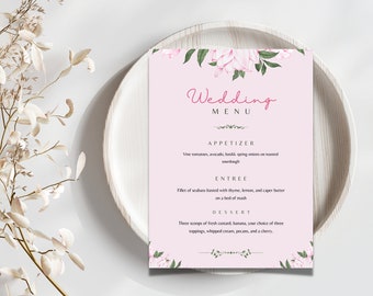 Blush Blossom Elegant Floral Wedding Food Menu Template, Editable menu, Wedding menu cards, Diy wedding menu, Minimalist menu, Menu Template
