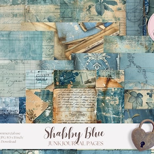 Shabby Blue Junk Journal Pages: Vintage Ephemera (Digital Download)