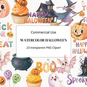 Watercolor Halloween Clipart | Cute Spooky PNG | Trick or Treat Digital Art | Halloween Ghost Pumpkin |  halloween design