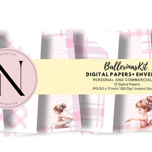 Printable Ballerina Stationery Set for Kids – 12 Pink Letter Papers & Matching Envelopes | PDF Download
