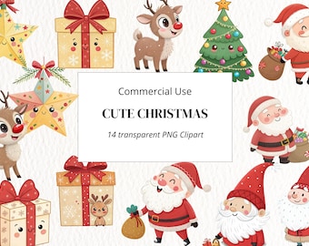 Cute Christmas Clipart Bundle, Santa PNG, Holiday Reindeer ...
