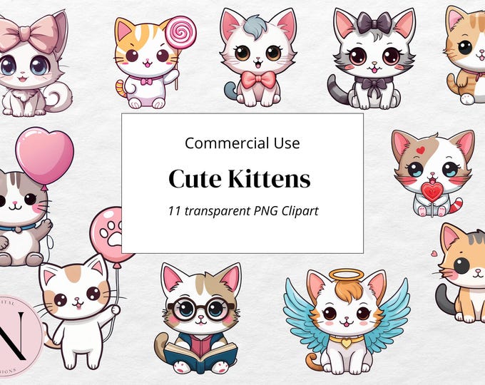 Kawaii Cats Clipart Bundle | Cute Cat Clipart | Cute Kitten Clipart ...
