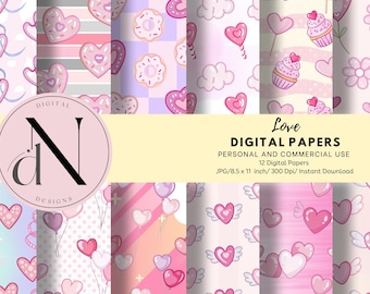 Heart Digital Paper: Valentine Scrapbook Backgrounds (Digital Download)