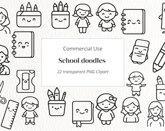 School Doodles Clipart: Hand-Drawn Teacher Graphics (PNG Digital Download)