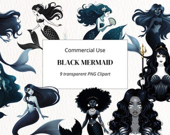 Dark Mermaid Clipart: Gothic PNG Illustrations (Digital Download)