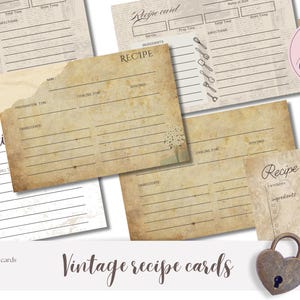 Vintage Recipe Cards, Printable for Junk Journals, Scrapbooking, Junk Journal ephemera