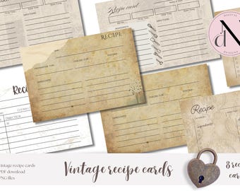 Vintage receptkaarten, afdrukbaar voor junkjournals, scrapbooking, junkjournal, kortstondig