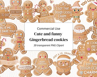 Grappige clipart voor peperkoekkoekjes: kerst-png-set (39 bestanden)