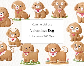 Valentine’s Dog Clipart, Cute Dog PNGs for Crafts, Valentine Puppy Graphics, Digital Dog Illustrations, Commercial Use Dog Clipart