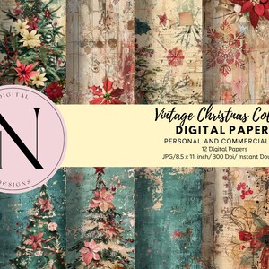 Vintage Christmas Digital Paper: Rustic Holiday Collage (Digital Download)