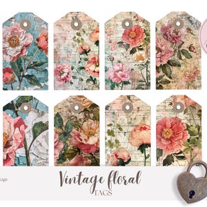 Vintage Floral Tags - Printable Junk Journal - Digital Ephemera - Floral Gift Tags