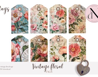 Vintage Floral Gift Tags: Printable Ephemera for Junk Journals (PDF) - Etsy