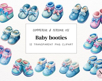 Watercolor Baby Booties Clipart: Newborn Shoes PNG (Digital Download)