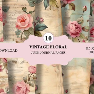 Vintage Floral Junk Journal Pages, Vintage Scrapbooking Pages, Digital scrapbooking