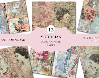 Victorian Scrapbook Pages: 12-Piece Junk Journal Ephemera (Digital Download)
