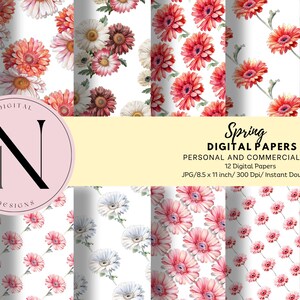 Gerbera Digital Paper, Floral Digital Paper, Flowers Junk Journal Pages, Floral digital background, Blossom Printable Paper