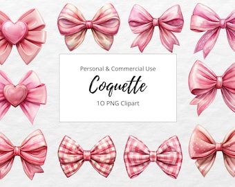 Coquette Pink Bows Clipart: Elegant PNG Graphics (Digital Download)