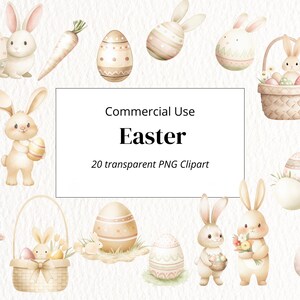 Easter Clipart  Watercolor PNGs | Bunny & Egg Digital Download | Spring holiday clipart set | Cute Easter bunny digital
