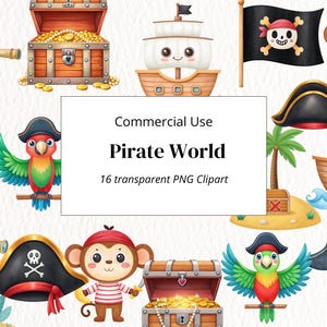 Pirate Clipart Bundle - Watercolor Pirate PNG - Cute Pirate Illustrations - Digital Pirate Stickers - Kids Pirate Party Clipart