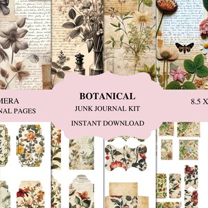 Botanical Junk Journal Kit, Vintage Botanical Junk Journal Ephemera, Digital Scrapbooking, Printable Junk Journal Pages