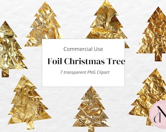 Gold Foil Christmas Tree Clipart: 7 PNG Designs (Digital Download)