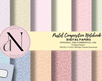 Pastel Composition Notebook Cover: Digital Paper Set (Instant Download)