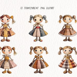 Rag Doll Clipart - Patchwork Dolls Clipart - Watercolor PNG for ...