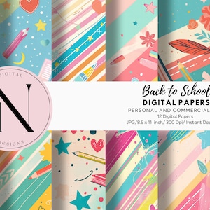 Papeles digitales de regreso a la escuela, papel digital escolar, descarga instantánea, papel de scrapbooking para maestros, papelería escolar