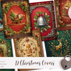 Kerstboekenomslag, boekomslagontwerp, afdrukbare boekomslag, efemere kerstmis afdrukbaar, efemere feestdagen, kerstambachten