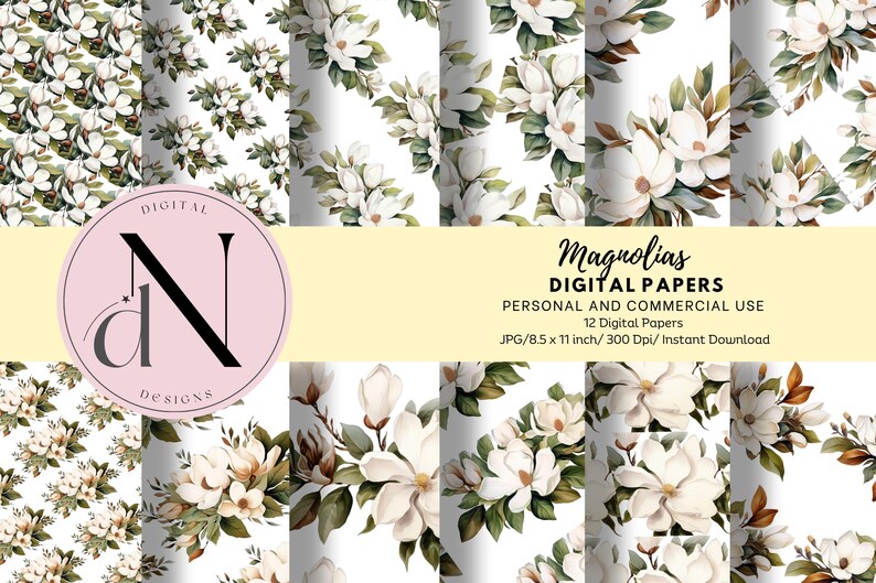 Magnolia Patterns | Junk Journal |magnolias Digital Paper| Digital ...