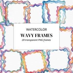 Watercolor Wavy frames, Birthday frames, png wavy frames, watercolor wave borders, Wavy border clipart, Watercolor clipart frame,