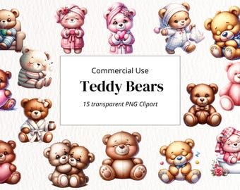 Clipart aquarel teddybeer: kinderkamerdecor png (digitale download)