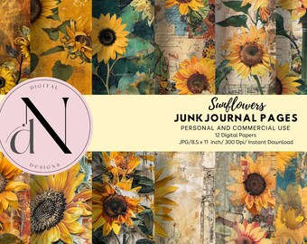 Sunflower Junk Journal Pages: Scrapbook Paper (Digital Download)