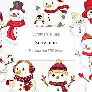 Snowman Clipart - Snowman digital art set for Christmas card making-Whimsical snowman clipart for Christmas crafts - Sublimation snowman