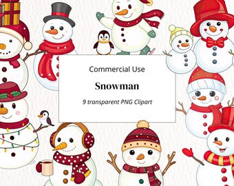 Whimsical Snowman Clipart Set: Christmas Card Making (Digital Download)