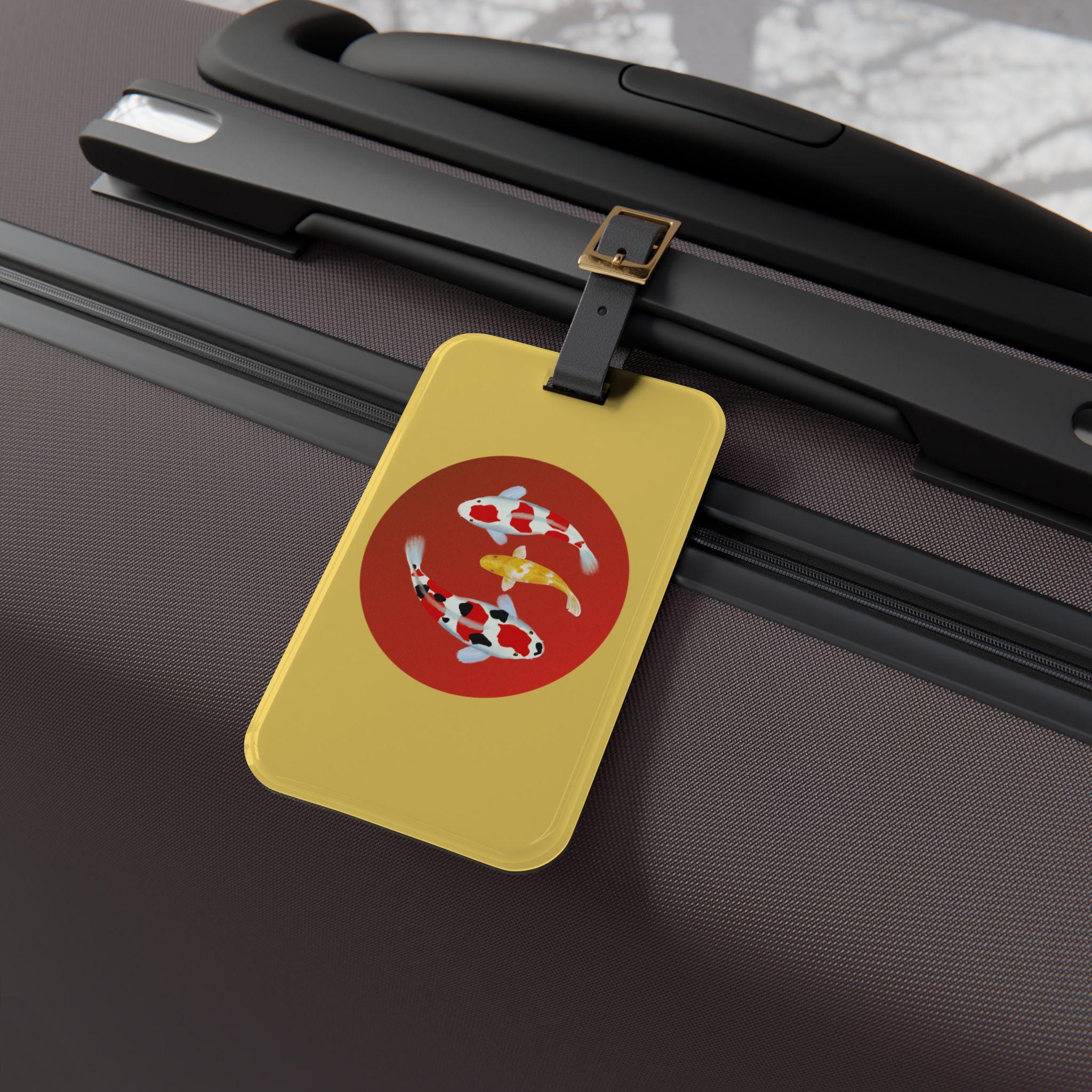 Personalize Koi Fish Luggage Bag Tag Accessory Fortune Wealth Trips Traveler Birthday Holidays Small Gift Cruise Ship Lifestyle Leather