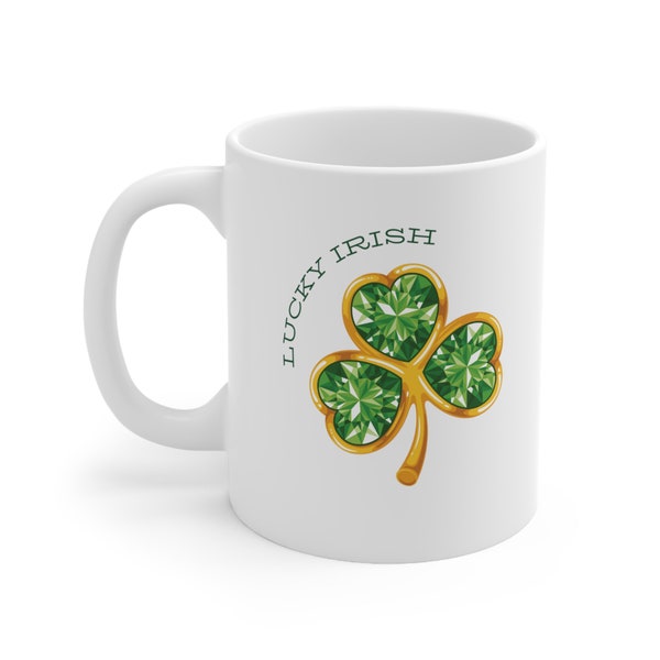 Lucky Irish Jeweled Shamrock St Patrick's Day Coffee Mug St Paddys Day Ceramic Mug 11oz Green Shamrock Clover Lucky Irish Fellow Irish Gift