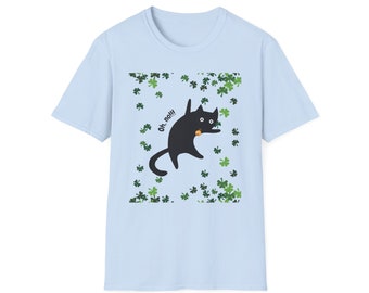 St Patricks Day Funny Black Cat Unisex Softstyle TShirt St Paddy's Day Black Cat Good Luck Four Leaf Clover Shamrock  Tshirt Lucky Irish Tee