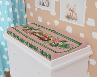 Personalize Tropical Island Beach Baby Diaper Nappy Changing Pad Cover Plumeria Leafy Green Bamboo Great Nursery Baby Shower Gift New Moms
