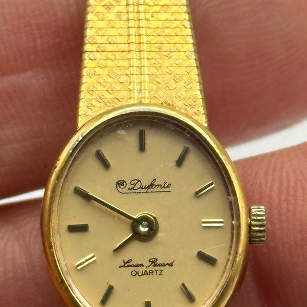 Vintage  Dufonte watch by Lucien Piccard Gold Quartz  Watch.  elegant gold Strap New Battery Runs Great Formal or Cocktail watch