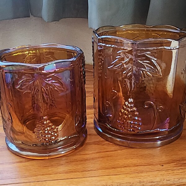 Vintage Marigold Carnival glass canisters