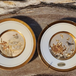 Art of Chokin, set of 2 plates, 24 K Gold Trim, Signed by artist
