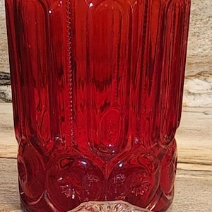 Vintage LE Smith Red Amberina Glass Canister with clear lid, large