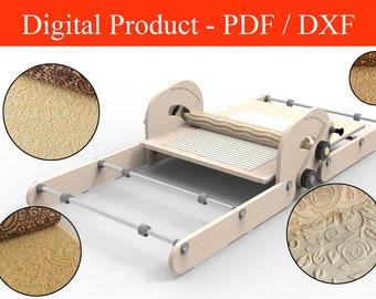 Macchina per modellare l'impasto con stampa a mano, assottigliamento dell'argilla, pressa per impasto a rulli, assottigliamento dell'impasto, pasta per croissant, taglio laser, piano in legno DXF PDF