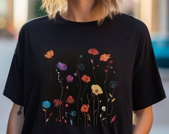 Floral Shirt, Bright Flower Shirt, Neon Flowers, Flower Garden Shirt, Flowers and Skulls