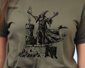 Skeletal Wizard Shirt, Linocut Skeleton Shirt, Gothic Skeleton, Witchcore, Goblincore, Cottagecore, Whimsicore
