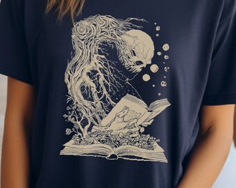 Skeletal Reader Shirt, Skeleton Shirt, Gothic Skeleton, Witchcore, Goblincore, Cottagecore, Whimsicore